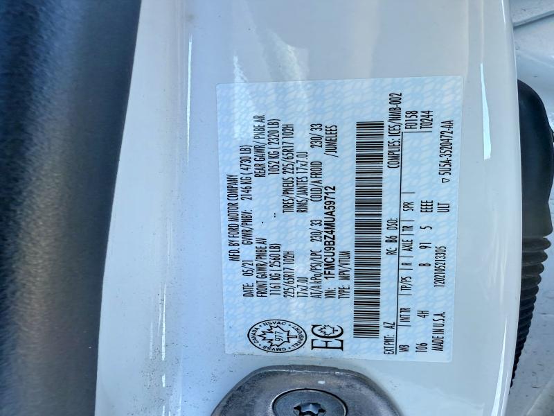 Продажа на аукционе авто 2021 Ford Escape, vin: 1FMCU9BZ4MUA59712, номер лота: 45546266