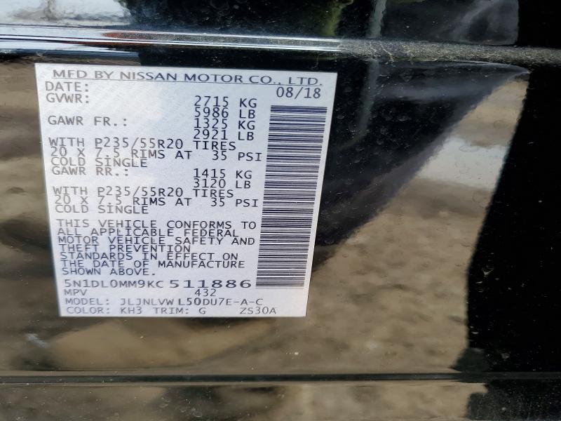 Aukcja sprzedaży 2019 Infiniti Qx60, vin: 5N1DL0MM9KC511886, numer aukcji: 47446086