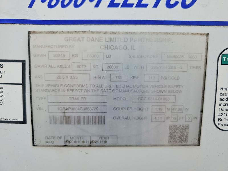 Aukcja sprzedaży 2016 Great Dane Trailers Trailer, vin: 1GRAP0624GJ658729, numer aukcji: 47526496