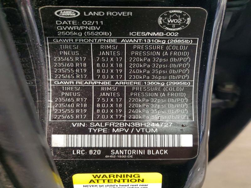 Продаж на аукціоні авто 2011 Land Rover Lr2, vin: SALFR2BN3BH244727, номер лоту: 47585346