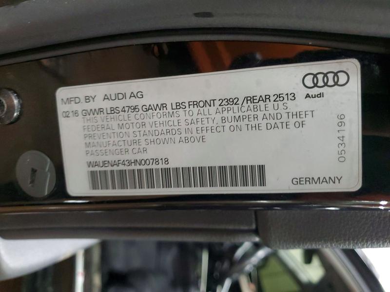 Aukcja sprzedaży 2017 Audi A4, vin: WAUENAF43HN007818, numer aukcji: 78464975