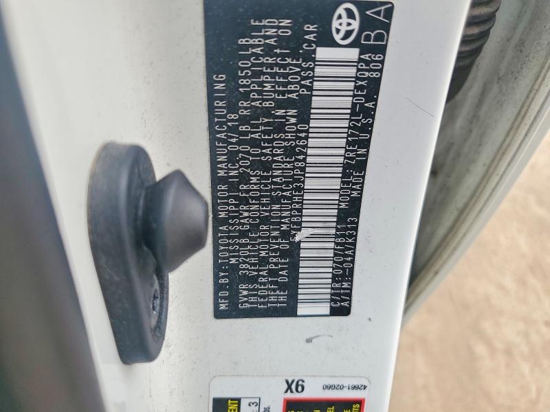 Aukcja sprzedaży 2018 Toyota Corolla, vin: 5YFBPRHE3JP842640, numer aukcji: 42017256