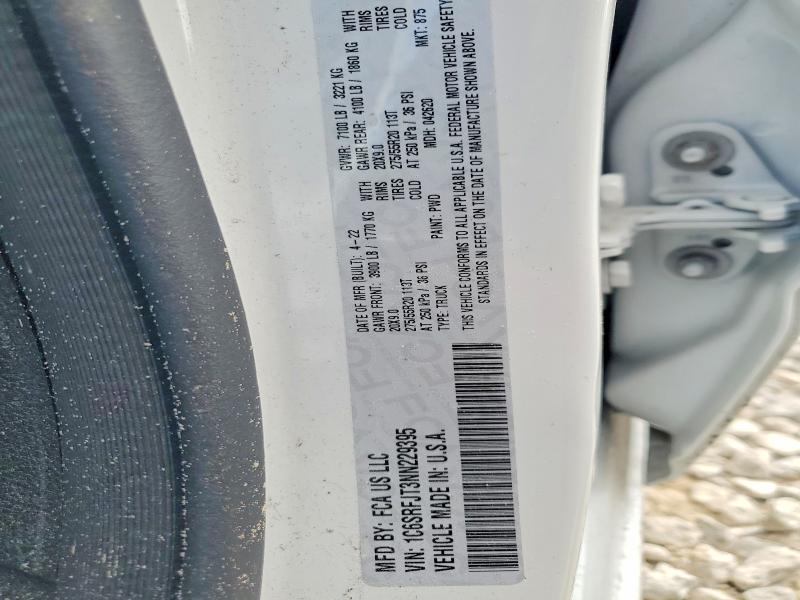 2022 Ram 1500 მანქანა იყიდება აუქციონზე, vin: 1C6SRFJT3NN229395, აუქციონის ნომერი: 47755306
