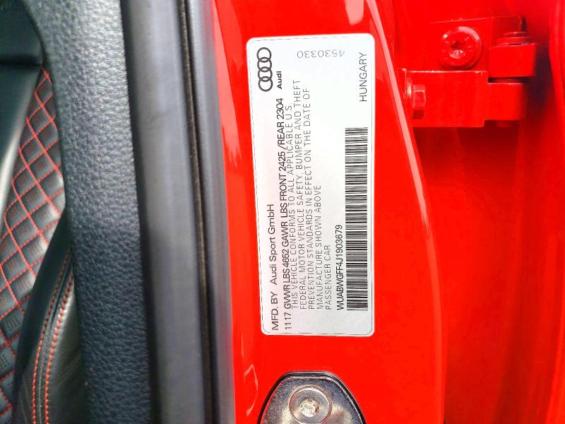 Aukcja sprzedaży 2018 Audi Rs3, vin: WUABWGFF4J1903679, numer aukcji: 48278036