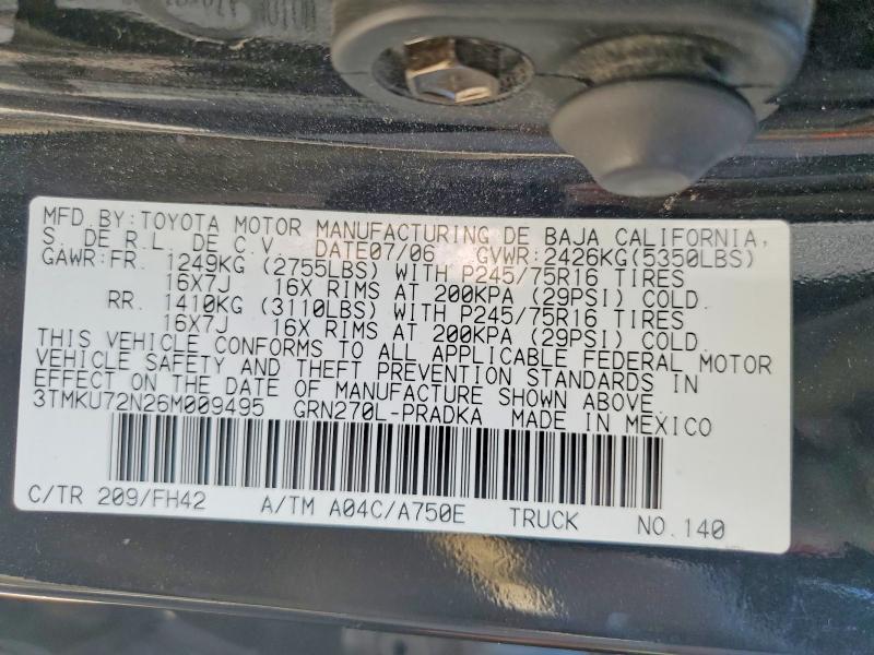 2006 Toyota Tacoma მანქანა იყიდება აუქციონზე, vin: 3TMKU72N26M009495, აუქციონის ნომერი: 45885866