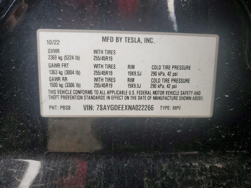 Продажа на аукционе авто 2022 Tesla Model Y, vin: 7SAYGDEEXNA022266, номер лота: 46531256