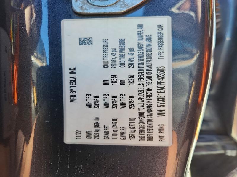 46716016 :رقم المزاد ، 5YJ3E1EA0PF423503 vin ، 2023 Tesla Model 3 مزاد بيع