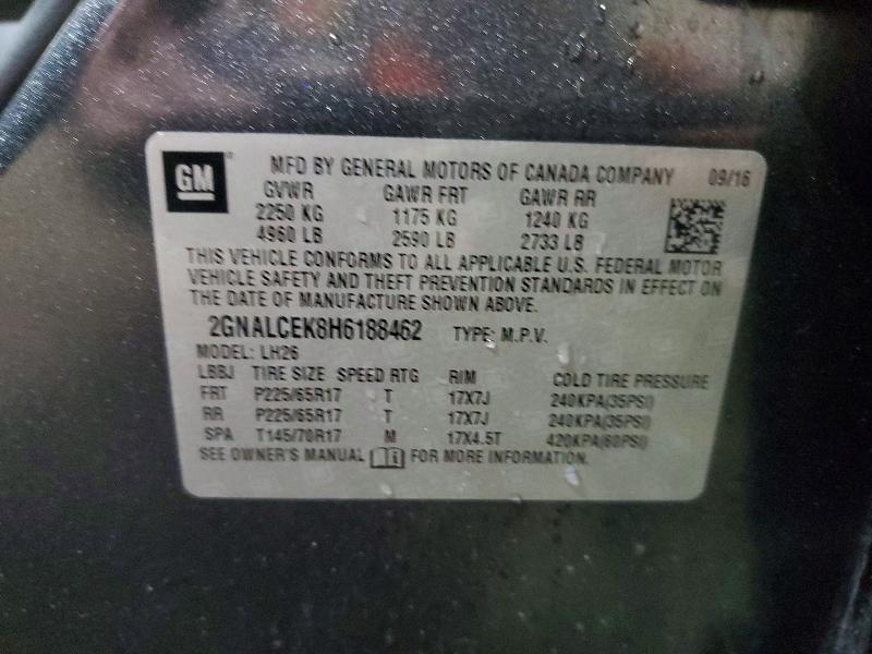 47198566 :رقم المزاد ، 2GNALCEK8H6188462 vin ، 2017 Chevrolet Equinox مزاد بيع