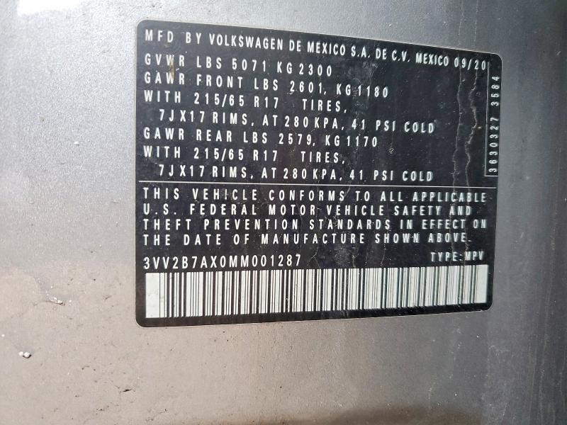 78970765 :رقم المزاد ، 3VV2B7AX0MM001287 vin ، 2021 Volkswagen Tiguan مزاد بيع