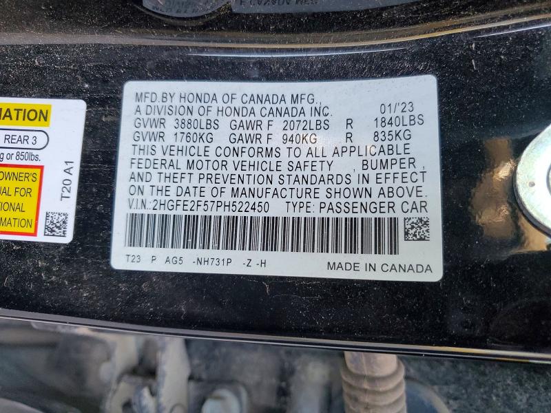 Aukcja sprzedaży 2023 Honda Civic Sport, vin: 2HGFE2F57PH522450, numer aukcji: 57269595