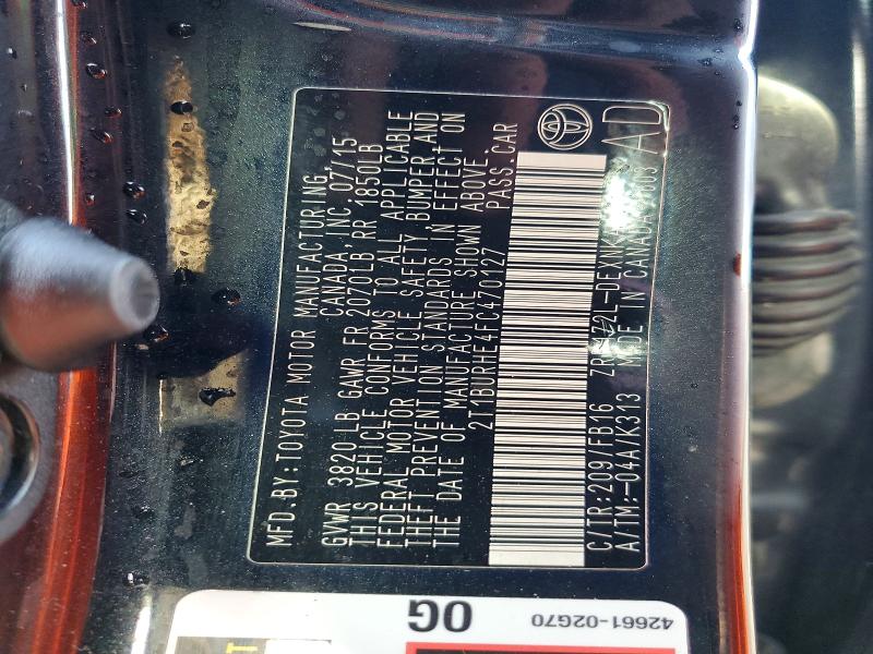 42047036 :رقم المزاد ، 2T1BURHE4FC470127 vin ، 2015 Toyota Corolla مزاد بيع