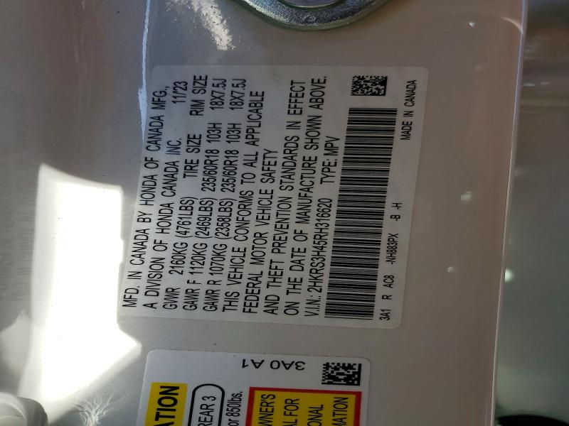 78989895 :رقم المزاد ، 2HKRS3H45RH316620 vin ، 2024 Honda Cr-v مزاد بيع