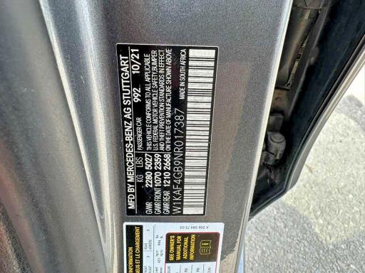 Aukcja sprzedaży 2022 Mercedes-benz C, vin: W1KAF4GB9NR017387, numer aukcji: 46769596