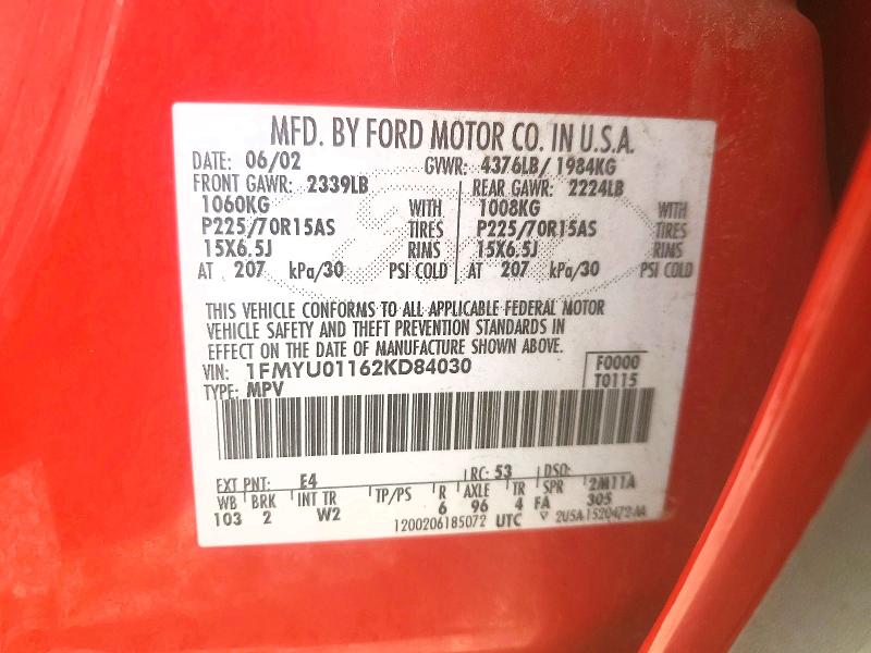Aukcja sprzedaży 2002 Ford Escape, vin: 1FMYU01162KD84030, numer aukcji: 45892786