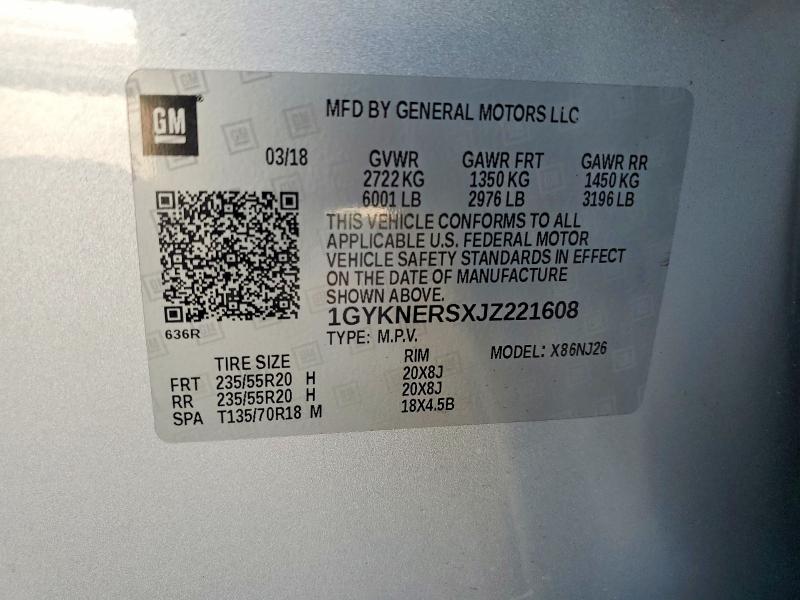 41989486 :رقم المزاد ، 1GYKNERSXJZ221608 vin ، 2018 Cadillac Xt5 مزاد بيع
