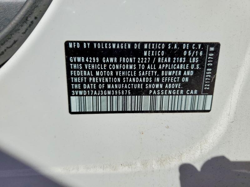 Aukcja sprzedaży 2016 Volkswagen Jetta, vin: 3VWD17AJ3GM395875, numer aukcji: 45602896