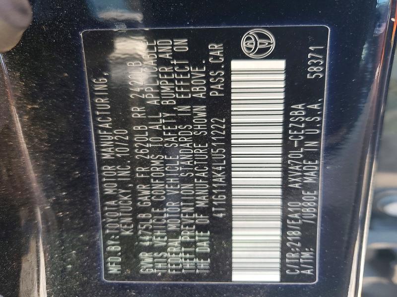 45796686 :رقم المزاد ، 4T1G11AK4LU511222 vin ، 2020 Toyota Camry مزاد بيع