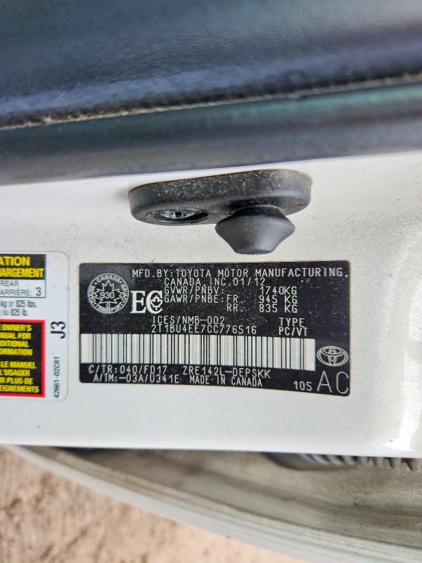 Aukcja sprzedaży 2012 Toyota Corolla, vin: 2T1BU4EE7CC776516, numer aukcji: 46911086