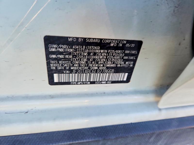 2020 Subaru Crosstrek მანქანა იყიდება აუქციონზე, vin: JF2GTABC6L8278668, აუქციონის ნომერი: 46509776
