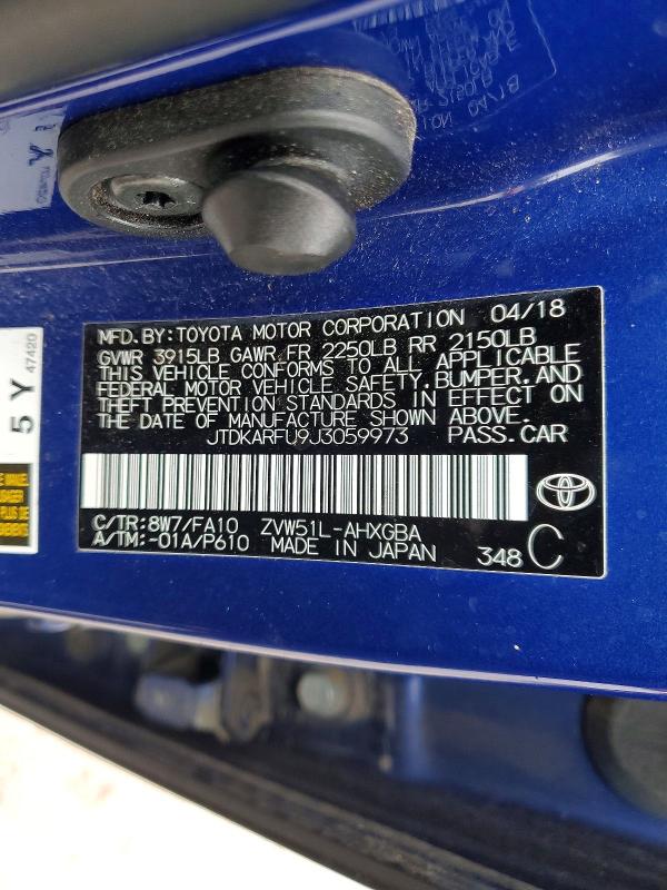 Aukcja sprzedaży 2018 Toyota Prius, vin: JTDKARFU9J3059973, numer aukcji: 79894585