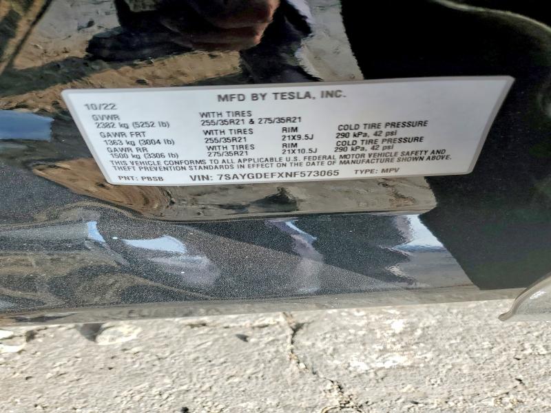 2022 Tesla Model Y მანქანა იყიდება აუქციონზე, vin: 7SAYGDEFXNF573065, აუქციონის ნომერი: 42012556