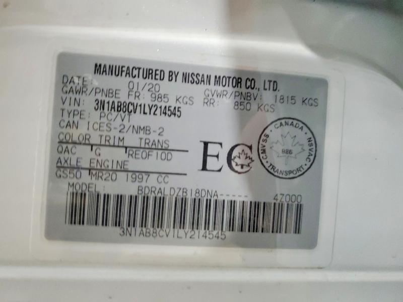 2020 Nissan Sentra მანქანა იყიდება აუქციონზე, vin: 3N1AB8CV1LY214545, აუქციონის ნომერი: 42005356