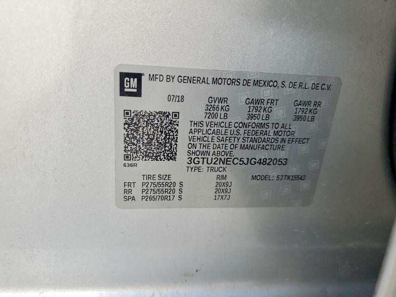 Aukcja sprzedaży 2018 Gmc Sierra, vin: 3GTU2NEC5JG482053, numer aukcji: 41807056