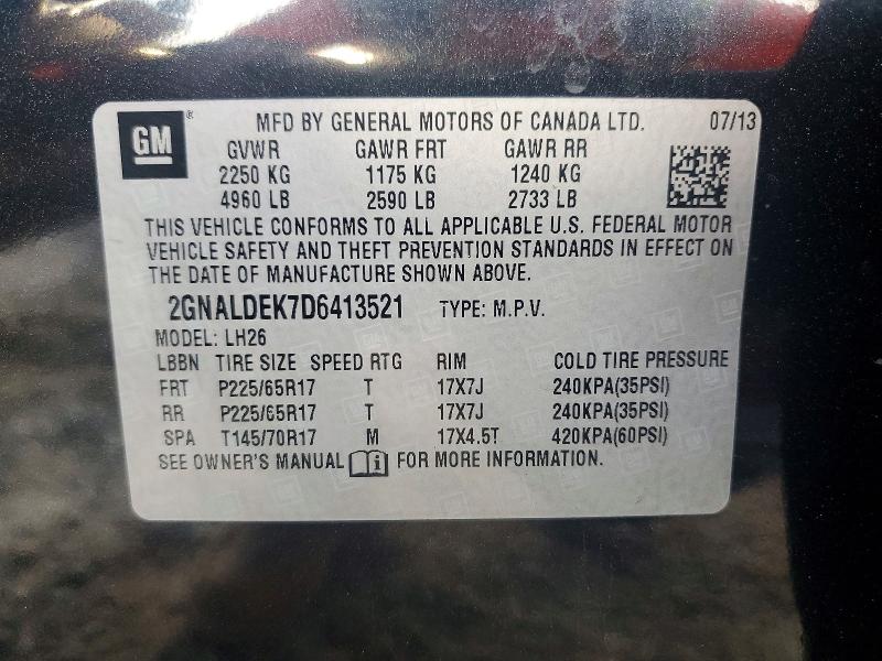 45605506 :رقم المزاد ، 2GNALDEK7D6413521 vin ، 2013 Chevrolet Equinox مزاد بيع