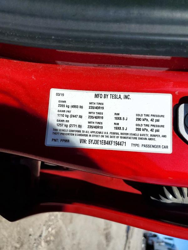 Продаж на аукціоні авто 2019 Tesla Model 3, vin: 5YJ3E1EB4KF194471, номер лоту: 46655736