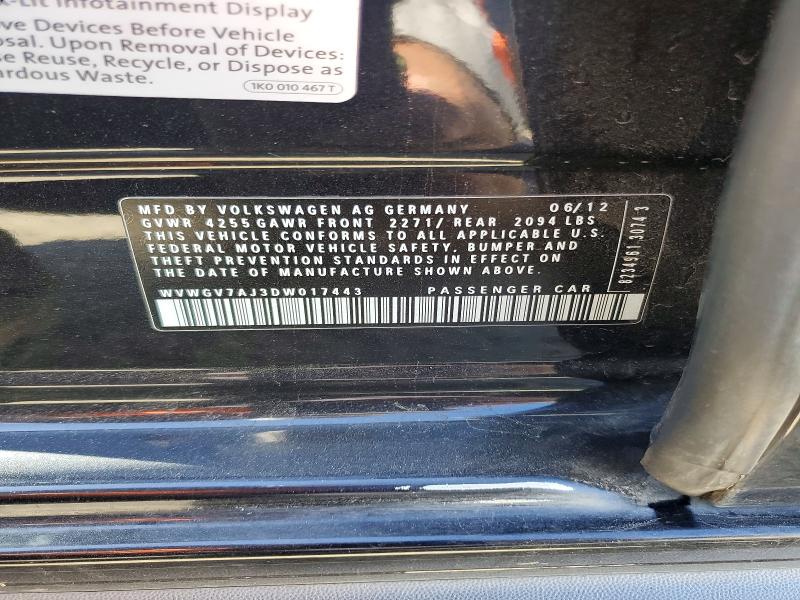 47419356 :رقم المزاد ، WVWGV7AJ3DW017443 vin ، 2013 Volkswagen Gti مزاد بيع