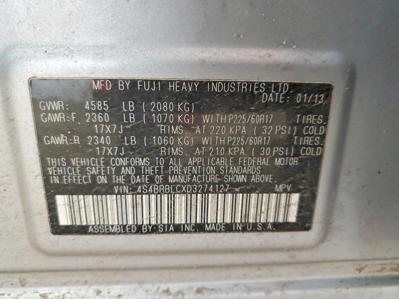 41697036 :رقم المزاد ، 4S4BRBLCXD3274127 vin ، 2013 Subaru Outback مزاد بيع