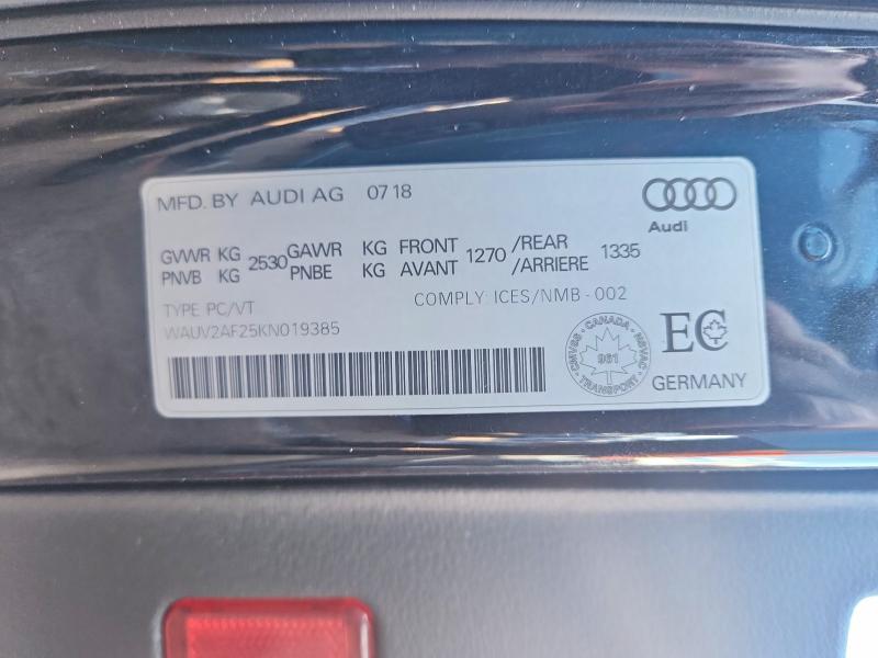 2019 Audi A7 მანქანა იყიდება აუქციონზე, vin: WAUV2AF25KN019385, აუქციონის ნომერი: 78827015