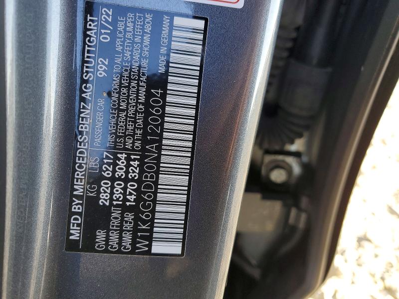 2022 Mercedes-benz S მანქანა იყიდება აუქციონზე, vin: W1K6G6DB0NA120604, აუქციონის ნომერი: 79316605