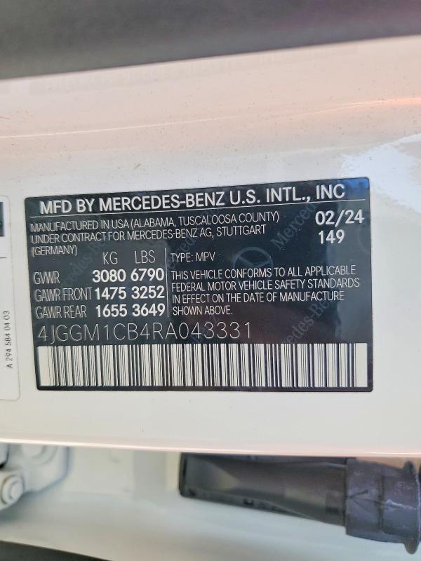 Продажа на аукционе авто 2024 Mercedes-benz Eqe Suv, vin: 4JGGM1CB4RA043331, номер лота: 46056876