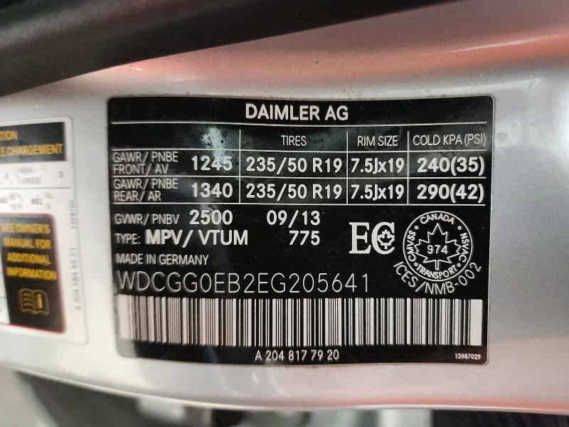 45868036 :رقم المزاد ، WDCGG0EB2EG205641 vin ، 2014 Mercedes-benz Glk مزاد بيع