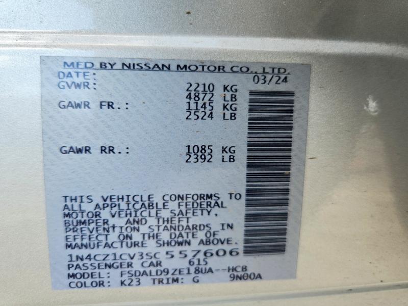 2025 Niss Leaf მანქანა იყიდება აუქციონზე, vin: 1N4CZ1CV3SC557606, აუქციონის ნომერი: 47843516