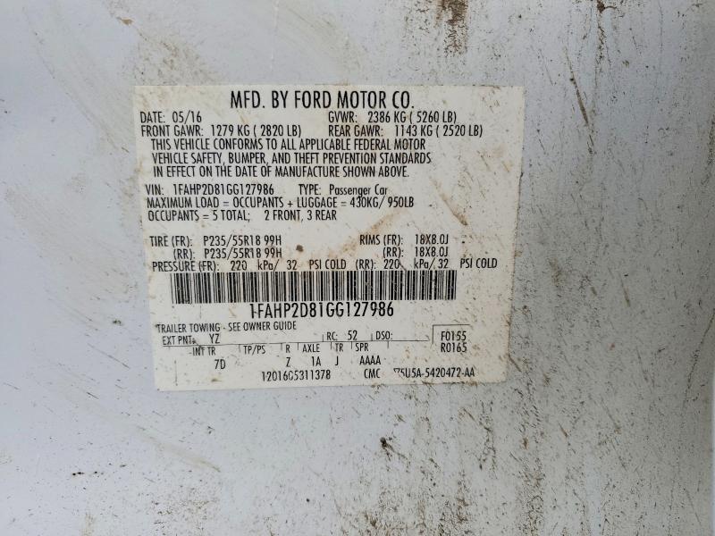 46113936 :رقم المزاد ، 1FAHP2D81GG127986 vin ، 2016 Ford Taurus مزاد بيع