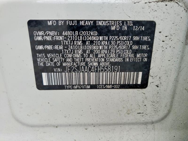 2015 Subaru Forester მანქანა იყიდება აუქციონზე, vin: JF2SJAAC4FH558191, აუქციონის ნომერი: 41706756