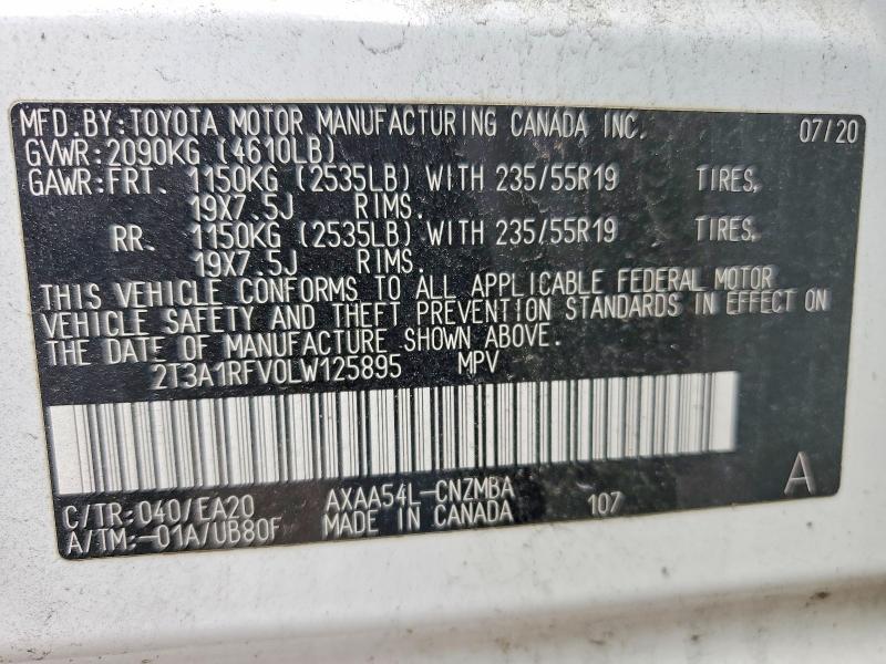 77946005 :رقم المزاد ، 2T3A1RFV0LW125895 vin ، 2020 Toyota Rav4 مزاد بيع