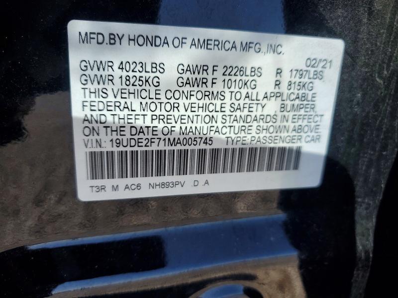 45804226 :رقم المزاد ، 19UDE2F71MA005745 vin ، 2021 Acura Ilx مزاد بيع