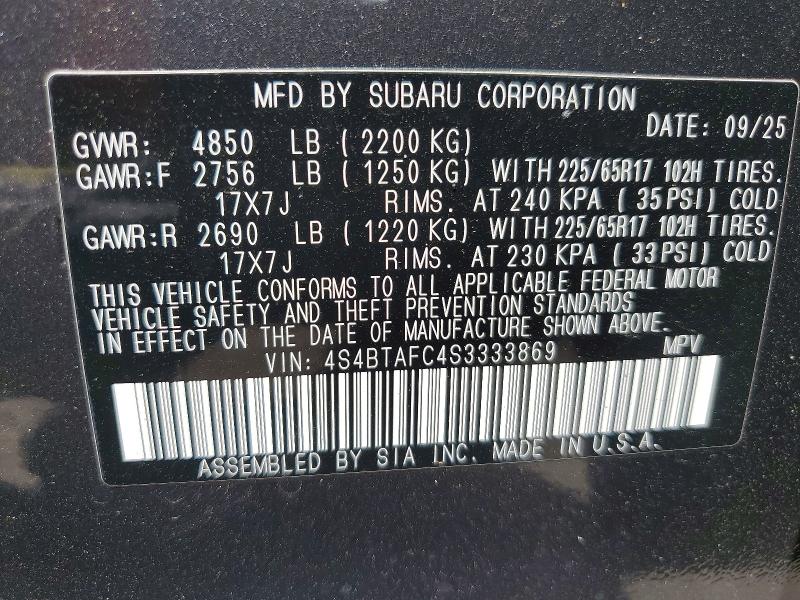 Продаж на аукціоні авто 2025 Subaru Outback, vin: 4S4BTAFC4S3333869, номер лоту: 46655956