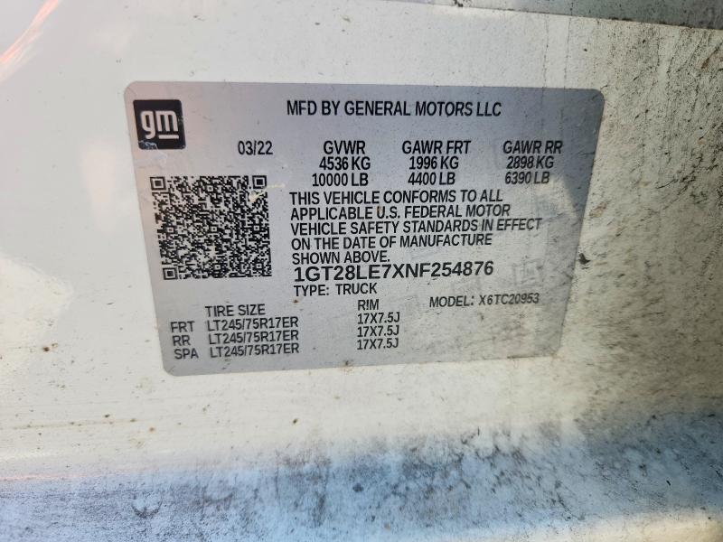 Aukcja sprzedaży 2022 Gmc Sierra, vin: 1GT28LE7XNF254876, numer aukcji: 78040565