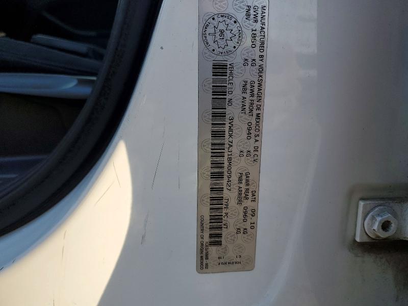46547316 :رقم المزاد ، 3VWDK7AJ1BM009427 vin ، 2011 Volkswagen Jetta مزاد بيع
