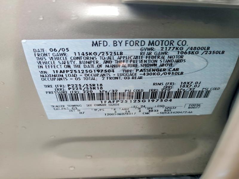 Aukcja sprzedaży 2005 Ford Five Hundred, vin: 1FAFP25125G197504, numer aukcji: 47905086