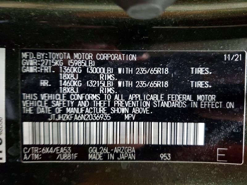 Aukcja sprzedaży 2022 Lexus Rx 350l, vin: JTJHZKFA6N2036935, numer aukcji: 79297655