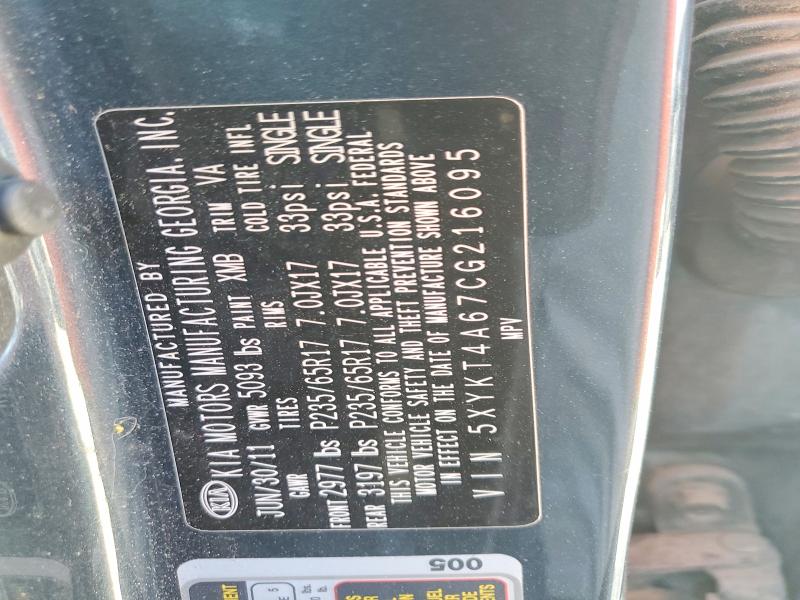 Aukcja sprzedaży 2012 Kia Sorento, vin: 5XYKT4A67CG216095, numer aukcji: 47391446