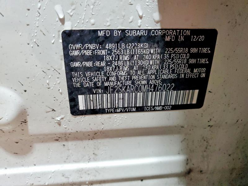 Aukcja sprzedaży 2021 Subaru Forester, vin: JF2SKARC0MH476022, numer aukcji: 79809105