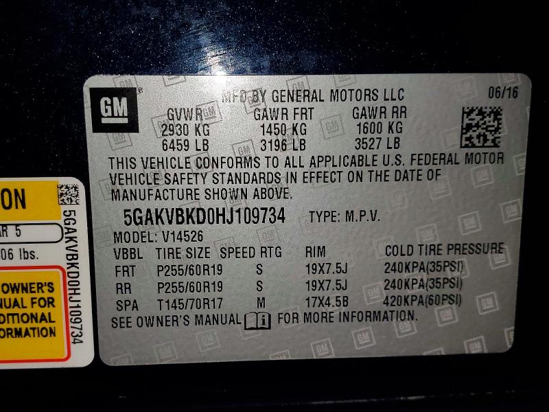 Продаж на аукціоні авто 2017 Buick Enclave, vin: 5GAKVBKD0HJ109734, номер лоту: 45862956