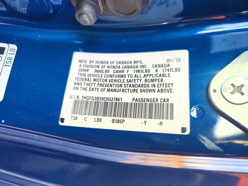 47303746 :رقم المزاد ، 2HGFG3B59CH527861 vin ، 2012 Honda Civic مزاد بيع