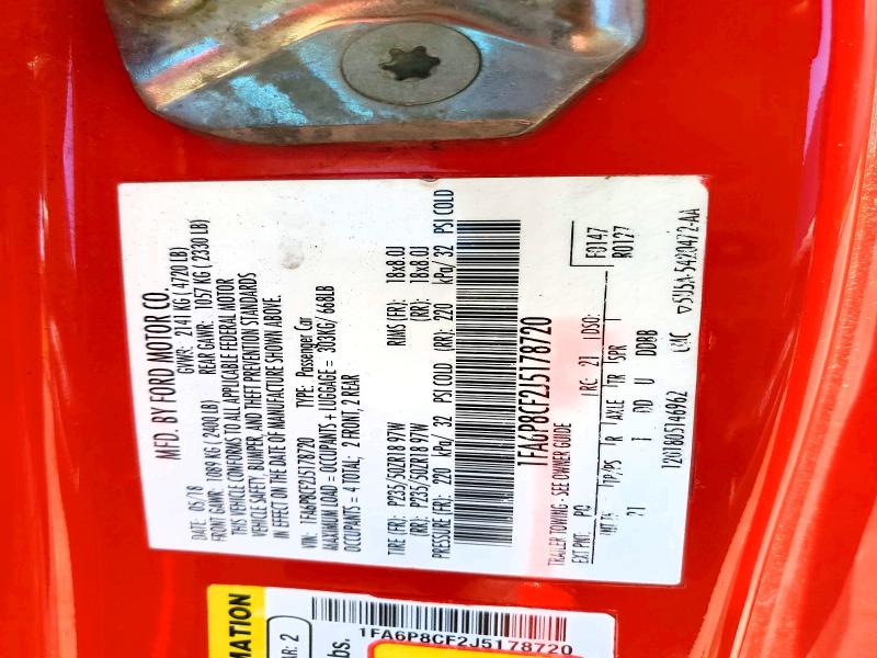 79241055 :رقم المزاد ، 1FA6P8CF2J5178720 vin ، 2018 Ford Mustang مزاد بيع